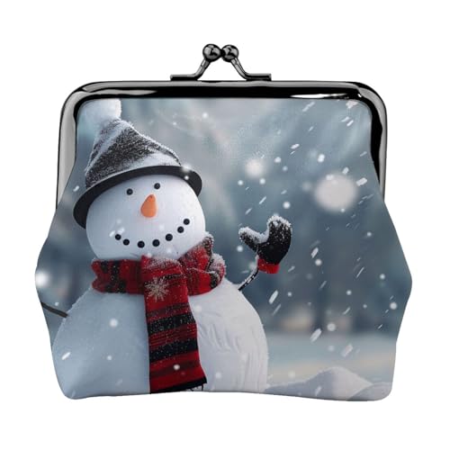 Münzgeldbörse mit Weihnachtsmotiv und Schneemann-Aufdruck, für Damen und Mädchen, Mini-Geldbörse mit Kussverschluss, niedliches Leder, Schwarz , Einheitsgröße, Münztasche von MKNAZ