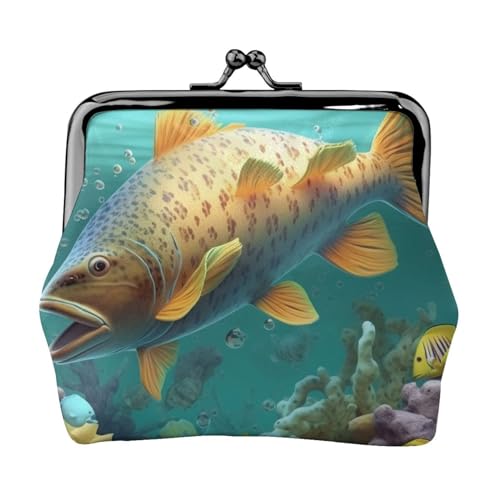 Münzgeldbörse mit buntem Fisch unter dem Meer, für Damen und Mädchen, Mini-Geldbörse mit Kussverschluss, niedliche Geldbörse aus Leder, Schwarz , Einheitsgröße, Münztasche von MKNAZ