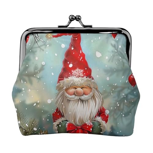 Münzgeldbörse mit traditionellem Weihnachts-Zwerg-Aufdruck, für Damen und Mädchen, Mini-Geldbörse mit Kussverschluss, niedliches Leder, Schwarz , Einheitsgröße, Münztasche von MKNAZ