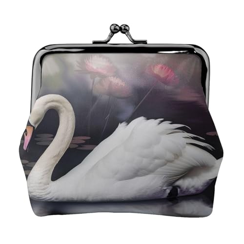 Münzgeldbörse mit weißem Schwanendruck für Damen und Mädchen, Mini-Geldbörse mit Kussverschluss, niedliches Leder, Schwarz , Einheitsgröße, Münztasche Münzgeldbörse mit weißem Schwanendruck für Damen und Mädchen, Mini-Geldbörse mit Kussverschluss, niedliches Leder, Schwarz , Einheitsgröße, Münztasche von MKNAZ