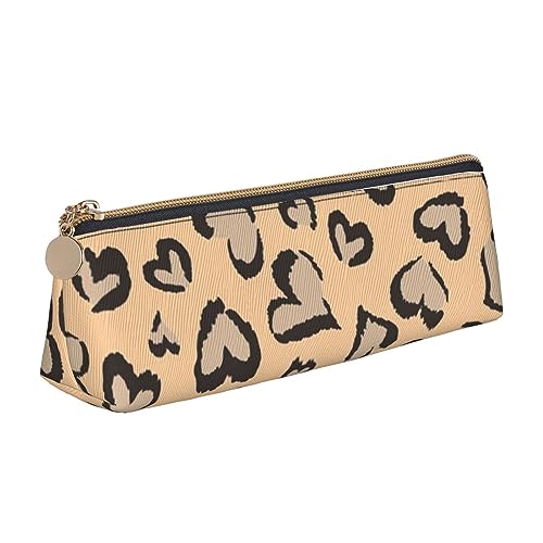 New York Manhattan Bridge Night Triangle Leder Federmäppchen für Mädchen Jungen, Stifteetui & Make-up-Tasche für Studenten, Schule, Büro, College, Leopard Liebe, Einheitsgröße, Schulranzen von MKNAZ