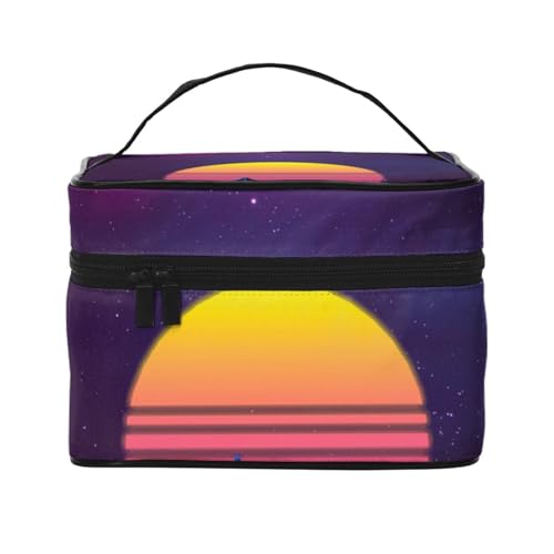 Niedliche Pinguin-Reise-Make-up-Tasche, tragbare Kosmetiktasche für Frauen und Mädchen – stilvoll und geräumig, Retrowave-Bilder, Einheitsgröße von MKNAZ