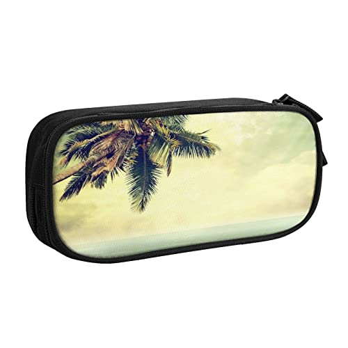 Palm Tree Rocky Shore Federmäppchen für Mädchen Jungen, großes Fassungsvermögen, doppellagiges Stifteetui & Make-up-Tasche für Studenten, Künstler, Schule, Büro, College, Schwarz , Einheitsgröße, von MKNAZ