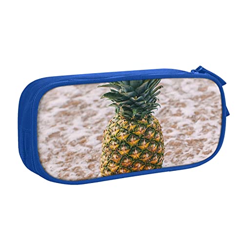 Pineapple On Beach Federmäppchen für Mädchen Jungen, großes Fassungsvermögen, doppellagiges Stifteetui & Make-up-Tasche für Studenten, Künstler, Schule, Büro, College, blau, Einheitsgröße, Schulranzen von MKNAZ