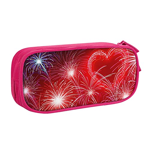 Red Hearts Firework Federmäppchen für Mädchen und Jungen, großes Fassungsvermögen, doppellagiges Stifteetui & Make-up-Tasche für Studenten, Künstler, Schule, Büro, College, rose, Einheitsgröße, von MKNAZ