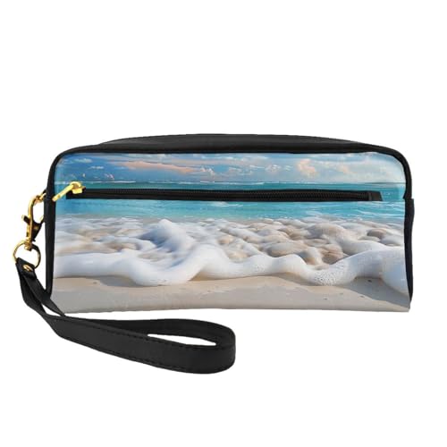 Reise-Make-up-Tasche, Federmäppchen, Leder, tragbar, Kosmetik-Organizer, Kulturbeutel für Damen und Mädchen, Schwarz , Einheitsgröße, Kosmetiktasche von MKNAZ