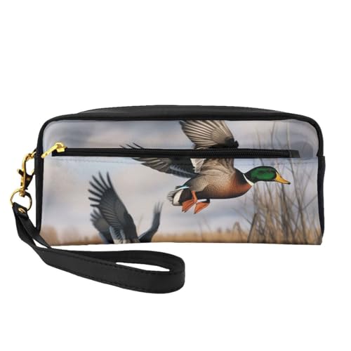 Reise-Make-up-Tasche, Federmäppchen, Leder, tragbar, Kosmetiktasche, Kulturbeutel für Damen und Mädchen, Schwarz , Einheitsgröße, Kosmetiktasche von MKNAZ