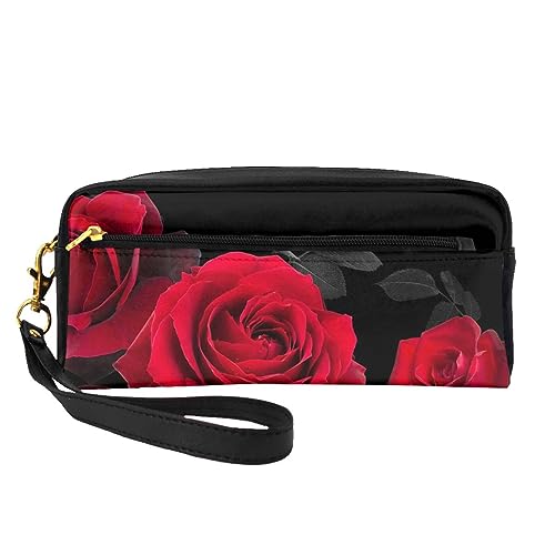 Reise-Make-up-Tasche, Federmappe, Leder, tragbar, Kosmetiktasche, Kulturbeutel für Damen und Mädchen, Rose, Blumenmuster, Einheitsgröße von MKNAZ