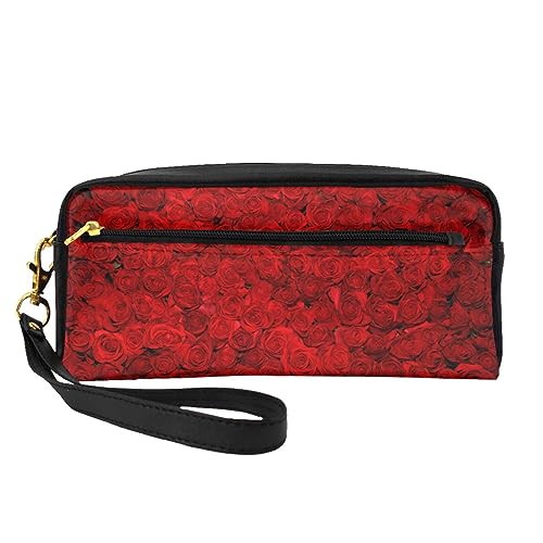 Reise-Make-up-Tasche, Federmappe, Leder, tragbar, Kosmetiktasche, Kulturbeutel für Damen und Mädchen, Rose steht für Liebe, Einheitsgröße von MKNAZ