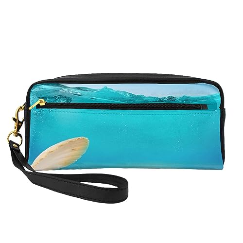 Reise-Make-up-Tasche, Federmappe, Leder, tragbar, Kosmetiktasche, Kulturbeutel für Damen und Mädchen, Sea Pearl, Einheitsgröße von MKNAZ