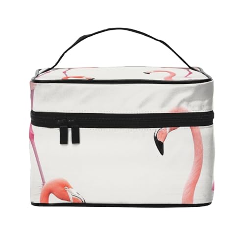 Reise-Make-up-Tasche, Motiv: Flamingo in Wasserdruck, tragbare Kosmetiktasche, Organizer mit Griff, für Damen und Mädchen, Schwarz , Einheitsgröße, Kosmetiktasche von MKNAZ