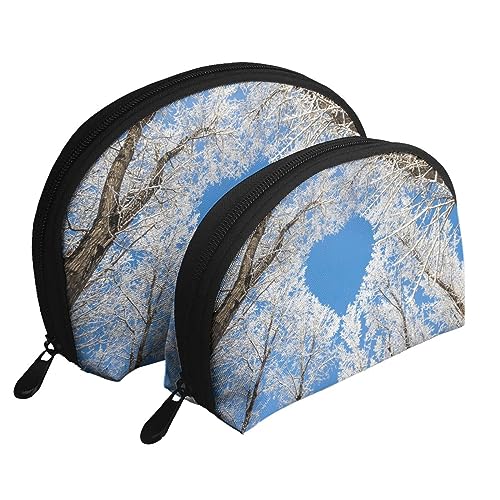 Reise-Make-up-Tasche, Motiv: Norwegische Inseln, 2 Stück, tragbare Kosmetiktasche, Kulturbeutel für Damen und Mädchen, Blue Sky Winterbaum, Einheitsgröße von MKNAZ