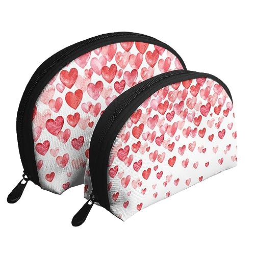 Reise-Make-up-Tasche, Motiv: Norwegische Inseln, 2 Stück, tragbare Kosmetiktasche, Kulturbeutel für Damen und Mädchen, Falling Red Hearts, Einheitsgröße von MKNAZ