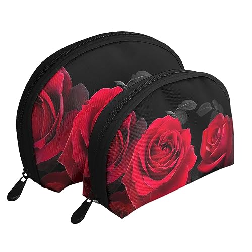 Reise-Make-up-Tasche, Motiv: Norwegische Inseln, 2 Stück, tragbare Kosmetiktasche, Kulturbeutel für Damen und Mädchen, Rose, Blumenmuster, Einheitsgröße von MKNAZ