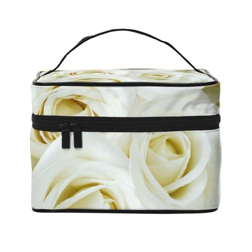 Reise-Make-up-Tasche, Motiv: amerikanische Flagge, Adler, tragbare Kosmetiktasche für Frauen und Mädchen – stilvoll und geräumig, white rose, Einheitsgröße von MKNAZ