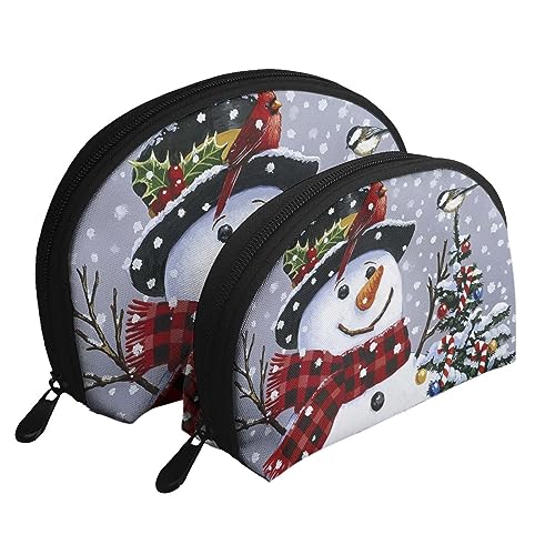 Reise-Make-up-Tasche, Motiv: rotes Auto vor dem Eiffelturm, 2 Stück, tragbare Kosmetiktasche, Kulturbeutel für Damen und Mädchen, Weihnachts-Schneemann, Einheitsgröße von MKNAZ