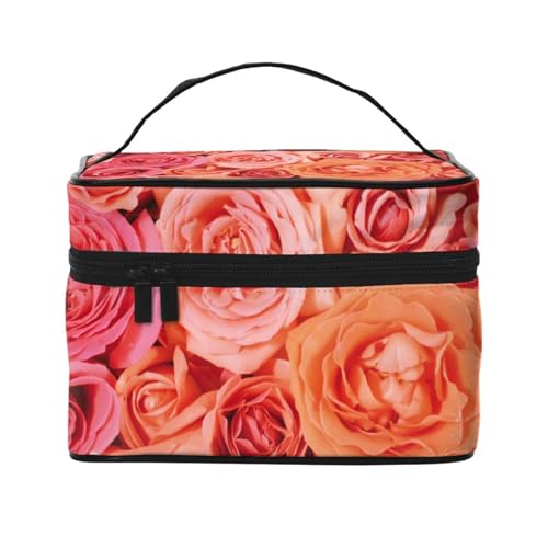 Reise-Make-up-Tasche, aus Holz, für Frauen, Mädchen, stilvoll und geräumig, Orange Rose, Einheitsgröße von MKNAZ