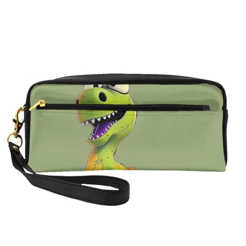 Reise-Make-up-Tasche aus Leder mit Cartoon-Dinosaurier-Druck, für Damen und Mädchen, Schwarz, Einheitsgröße, Schwarz , one size, Kosmetiktasche von MKNAZ