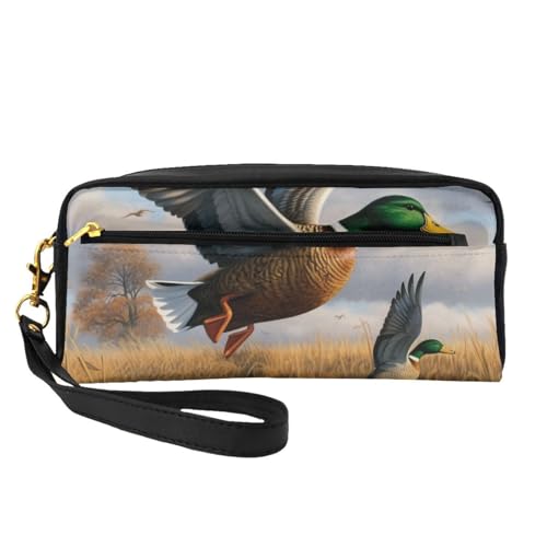 Reise-Make-up-Tasche aus Leder mit fliegenden Wildenten am See, für Damen und Mädchen, Schwarz, Einheitsgröße, Schwarz , one size, Kosmetiktasche von MKNAZ