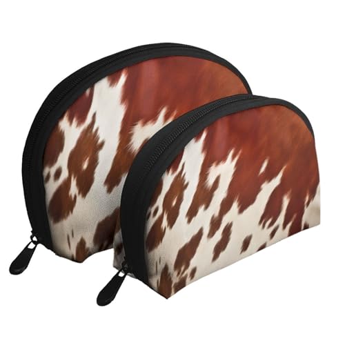 Reise-Make-up-Tasche aus Rindsleder in Rot und Weiß, 2 Stück, tragbare Kosmetiktasche, Kulturbeutel für Damen und Mädchen, weiß, Einheitsgröße, Kosmetiktasche von MKNAZ