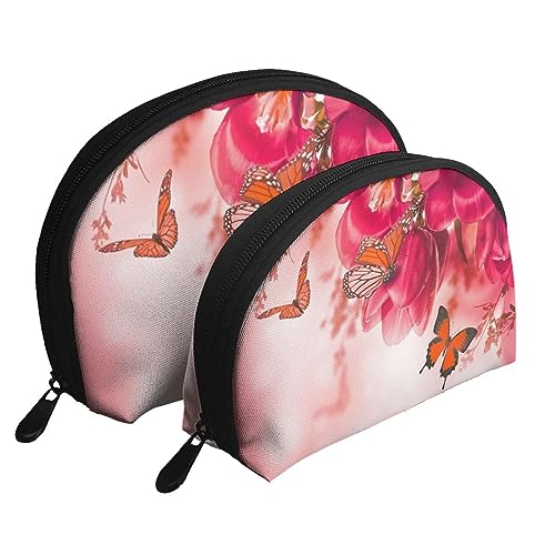 Reise-Make-up-Tasche für Golfplatz, 2 Stück, tragbare Kosmetiktasche, Kulturbeutel für Damen und Mädchen, Blumen-Schmetterling, Einheitsgröße von MKNAZ