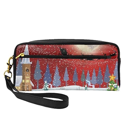 Reise-Make-up-Tasche mit Berg-Wasserfall-Motiv, Leder, tragbar, Kosmetiktasche, Kulturbeutel für Damen und Mädchen, Red Sky Snow Flake, Einheitsgröße von MKNAZ