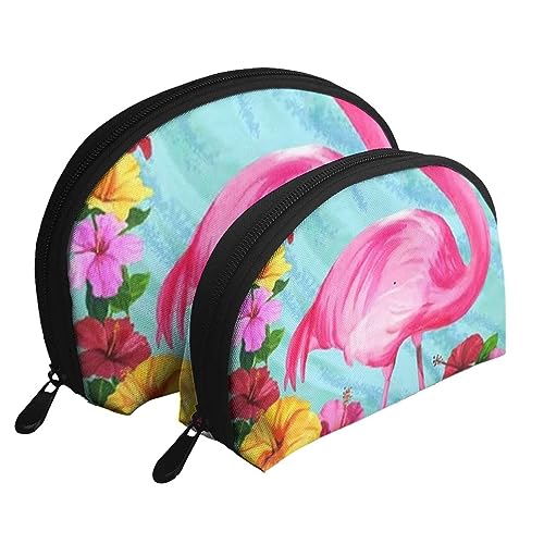 Reise-Make-up-Tasche mit Blütenpflanzen, 2 Stück, tragbare Kosmetiktasche, Kulturbeutel für Damen und Mädchen, Flamingo Blumen, Einheitsgröße von MKNAZ