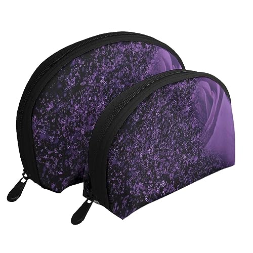 Reise-Make-up-Tasche mit Blütenpflanzen, 2 Stück, tragbare Kosmetiktasche, Kulturbeutel für Damen und Mädchen, Purple Rose, Einheitsgröße von MKNAZ