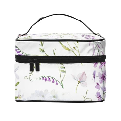 Reise-Make-up-Tasche mit Blumenmuster, tragbare Kosmetiktasche für Frauen und Mädchen – stilvoll und geräumig, Blumenmuster, Einheitsgröße von MKNAZ