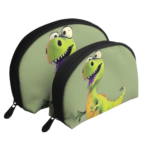 Reise-Make-up-Tasche mit Cartoon-Dinosaurier-Druck, tragbare Kosmetiktasche, Kulturbeutel für Damen und Mädchen, 2 Stück, weiß, Einheitsgröße, Kosmetiktasche von MKNAZ