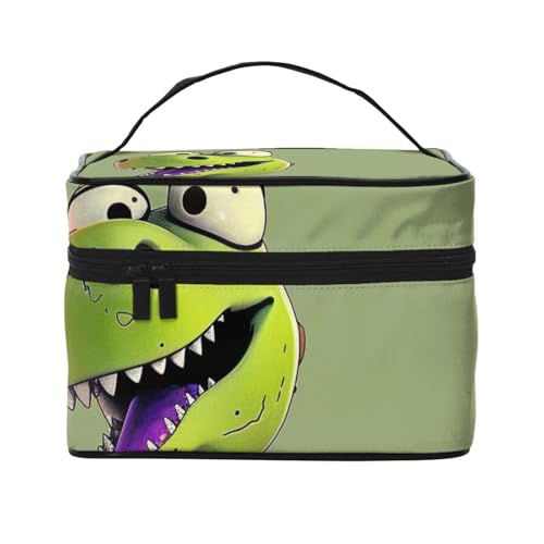 Reise-Make-up-Tasche mit Cartoon-Dinosaurier-Druck, tragbare Kosmetiktasche, Organizer mit Griff, für Damen und Mädchen, Schwarz , Einheitsgröße, Kosmetiktasche von MKNAZ