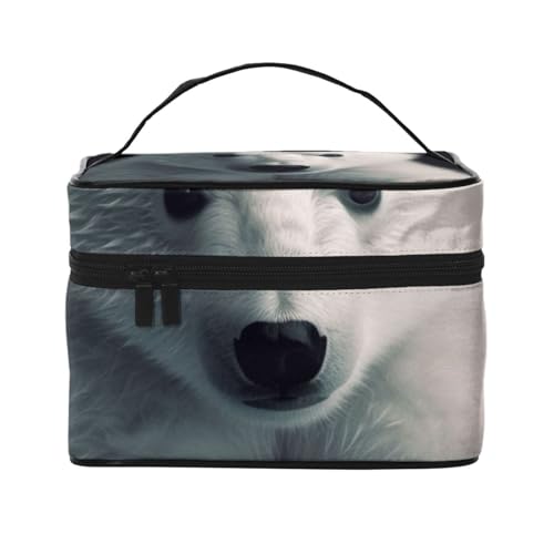 Reise-Make-up-Tasche mit Eisbär-Aufdruck, tragbare Kosmetiktasche, Organizer mit Griff, für Damen und Mädchen, Schwarz , Einheitsgröße, Kosmetiktasche von MKNAZ