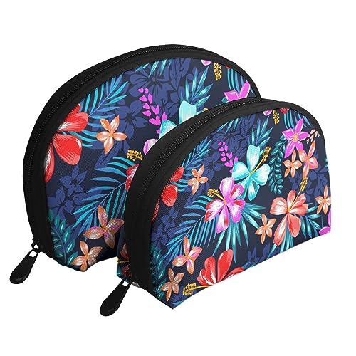 Reise-Make-up-Tasche mit Frühlingsblumen, tragbar, Kosmetiktasche, Kulturbeutel für Damen und Mädchen, 2 Stück, Blumenblau, Einheitsgröße von MKNAZ