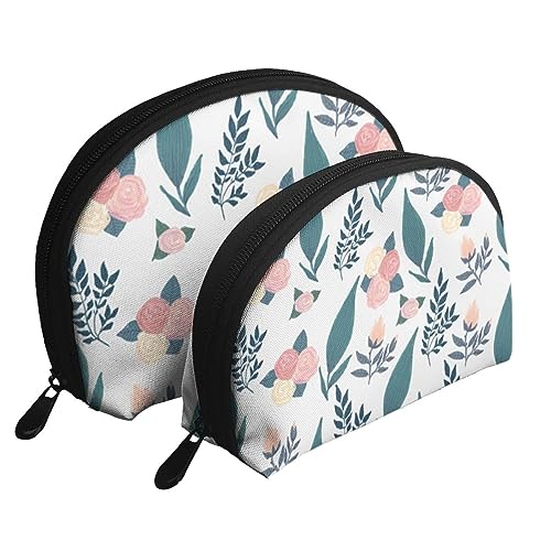 Reise-Make-up-Tasche mit Frühlingsblumen, tragbar, Kosmetiktasche, Kulturbeutel für Damen und Mädchen, 2 Stück, rosa blume, Einheitsgröße von MKNAZ