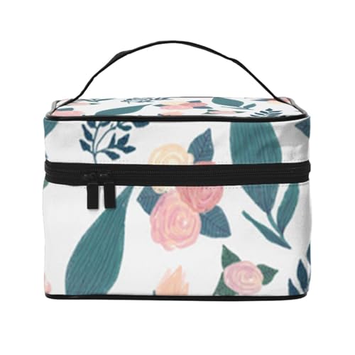 Reise-Make-up-Tasche mit Frühlingsblumen, tragbare Kosmetiktasche für Frauen und Mädchen – stilvoll und geräumig, rosa blume, Einheitsgröße von MKNAZ