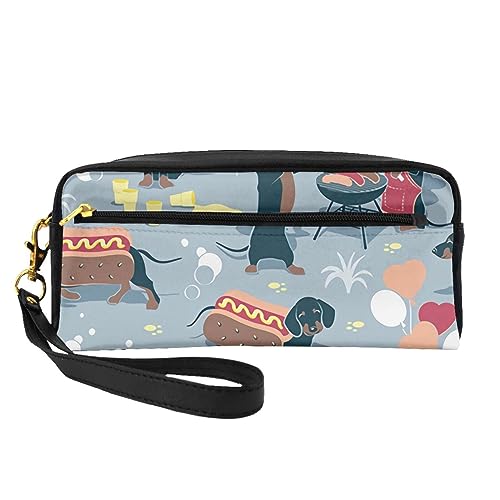 Reise-Make-up-Tasche mit Gänseblümchen-Motiv, Leder, tragbar, Kosmetiktasche, Kulturbeutel für Damen und Mädchen, Weiß / Blau, Hot Dogs und Lemonade, Einheitsgröße von MKNAZ