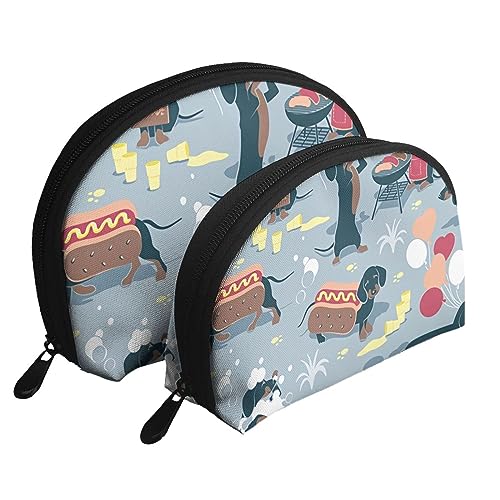 Reise-Make-up-Tasche mit Gänseblümchen-Motiv, tragbar, Kosmetiktasche, Kulturbeutel für Damen und Mädchen, Weiß / Blau, 2 Stück, Hot Dogs und Lemonade, Einheitsgröße von MKNAZ