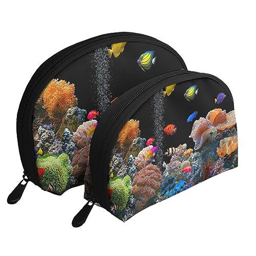 Reise-Make-up-Tasche mit Gänseblümchen-Motiv, tragbar, Kosmetiktasche, Kulturbeutel für Damen und Mädchen, Weiß / Blau, 2 Stück, Marine Life, Einheitsgröße von MKNAZ