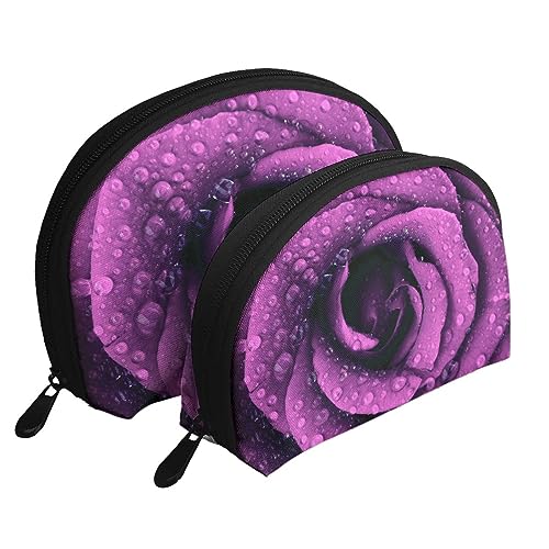 Reise-Make-up-Tasche mit Halloween-Totenkopf-Motiv, tragbar, Kosmetiktasche, Kulturbeutel für Damen und Mädchen, 2 Stück, Blüte Rose Blume, Einheitsgröße von MKNAZ