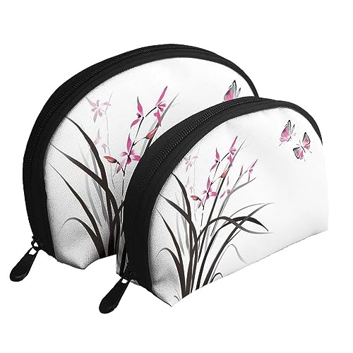 Reise-Make-up-Tasche mit Halloween-Totenkopf-Motiv, tragbar, Kosmetiktasche, Kulturbeutel für Damen und Mädchen, 2 Stück, Blumen-Schmetterling, Einheitsgröße von MKNAZ