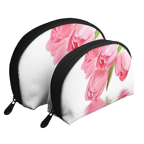 Reise-Make-up-Tasche mit Halloween-Totenkopf-Motiv, tragbar, Kosmetiktasche, Kulturbeutel für Damen und Mädchen, 2 Stück, Hübsches rosa Blumenmuster, Einheitsgröße von MKNAZ