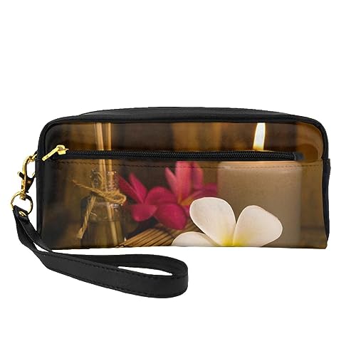 Reise-Make-up-Tasche mit Lotusblumen-Motiv, Leder, tragbar, Kosmetiktasche, Kulturbeutel für Damen und Mädchen, Aromatische Kerzen, Einheitsgröße von MKNAZ