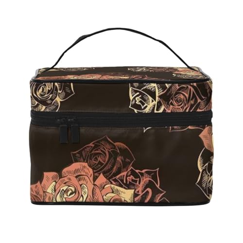 Reise-Make-up-Tasche mit Musiknotenaufdruck, tragbare Kosmetiktasche für Frauen und Mädchen – stilvoll und geräumig, Rose Skull, Einheitsgröße von MKNAZ