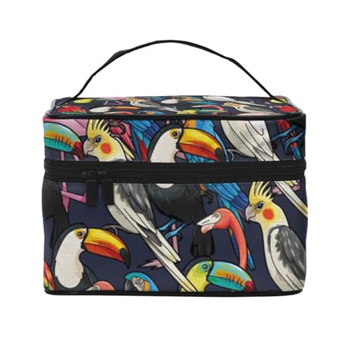 Reise-Make-up-Tasche mit Musiknotenaufdruck, tragbare Kosmetiktasche für Frauen und Mädchen – stilvoll und geräumig, Tropischer wilder Flamingo, Einheitsgröße von MKNAZ
