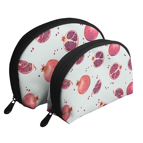 Reise-Make-up-Tasche mit Rosenmotiv, tragbar, Kosmetiktasche, Kulturbeutel für Damen und Mädchen, 2 Stück, Granatapfel-Muster, Einheitsgröße von MKNAZ