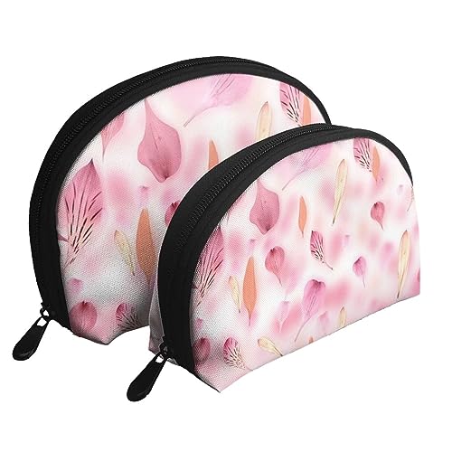 Reise-Make-up-Tasche mit Rosenmotiv, tragbar, Kosmetiktasche, Kulturbeutel für Damen und Mädchen, 2 Stück, Rosa Blütenblätter, Einheitsgröße von MKNAZ