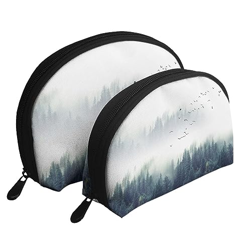 Reise-Make-up-Tasche mit Schneemann-Motiv, tragbar, Kosmetiktasche, Kulturbeutel für Damen und Mädchen, 2 Stück, Landschaft Berg, Einheitsgröße von MKNAZ