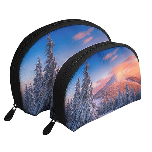 Reise-Make-up-Tasche mit Schneemann-Motiv, tragbar, Kosmetiktasche, Kulturbeutel für Damen und Mädchen, 2 Stück, Winter Wonderlands, Einheitsgröße von MKNAZ