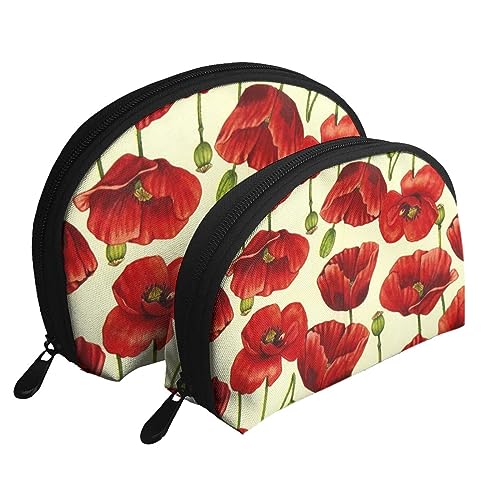 Reise-Make-up-Tasche mit Wasserfall-Motiv, tragbar, Kosmetiktasche, Kulturbeutel für Damen und Mädchen, 2 Stück, Red Flower, Einheitsgröße von MKNAZ