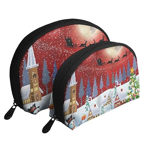 Reise-Make-up-Tasche mit Wasserfall-Motiv, tragbar, Kosmetiktasche, Kulturbeutel für Damen und Mädchen, 2 Stück, Red Sky Snow Flake, Einheitsgröße von MKNAZ